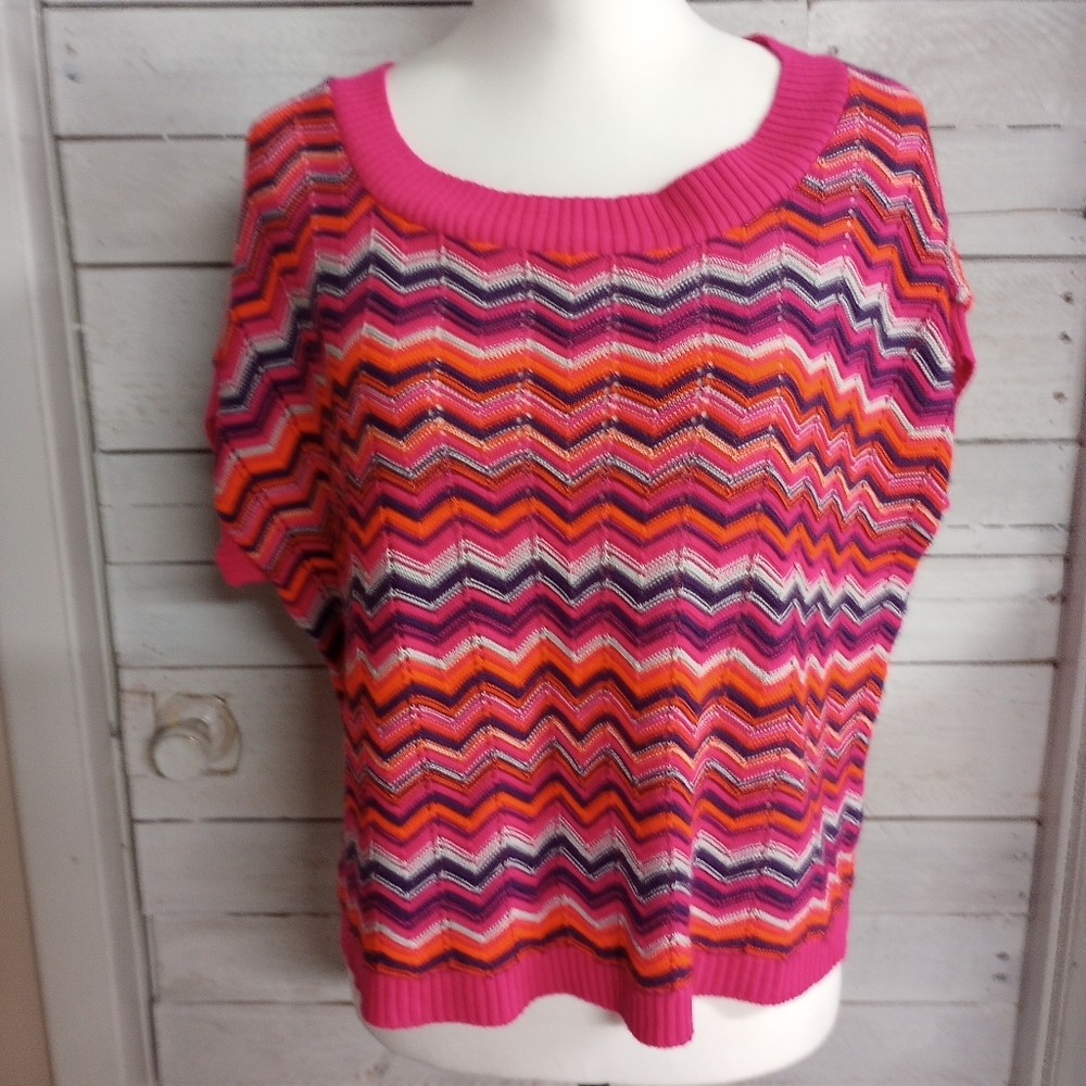 Takeout Zigzag Dolman Boxy Scoopneck Cropped Sweater Top Y2K Size XL Beach